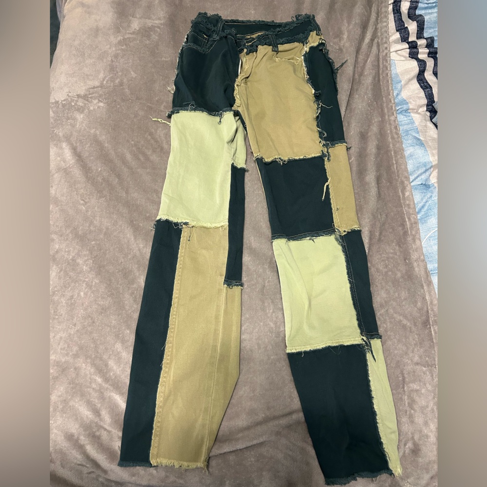 Patchwork Women’s Pants in Green and Black